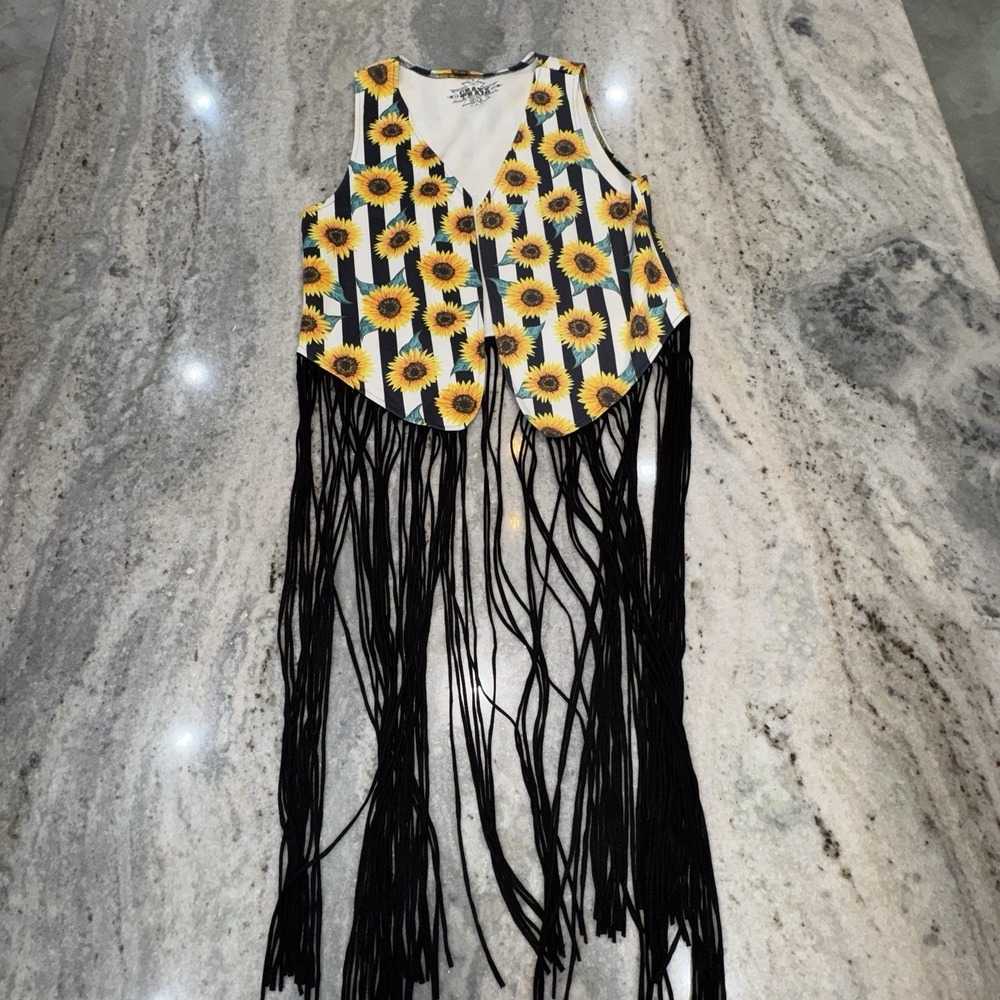 Crazy Train Women's Medium‎ Sunflower Vest Fringe Tassel Boho Western Festival